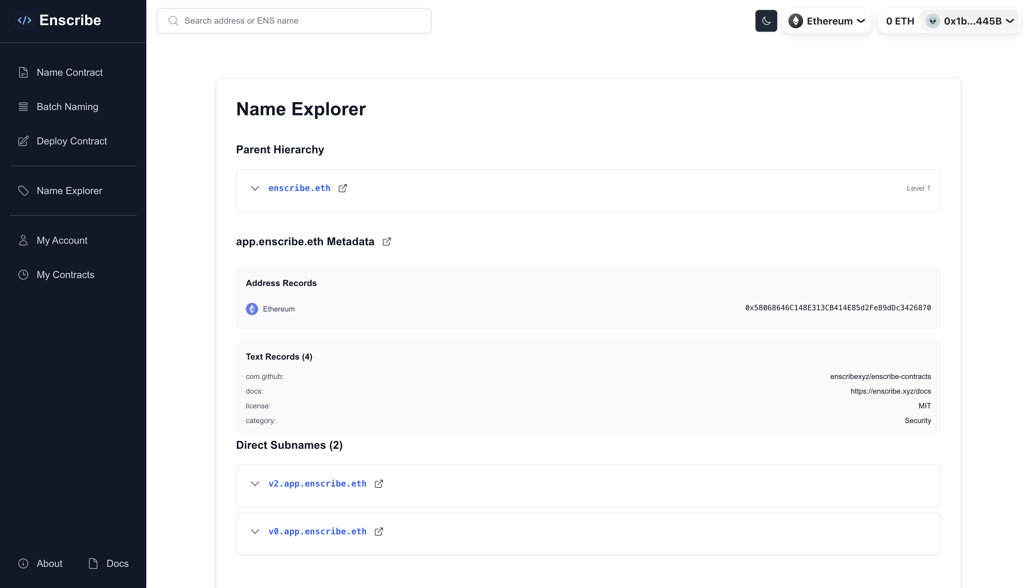 Name Explorer main view