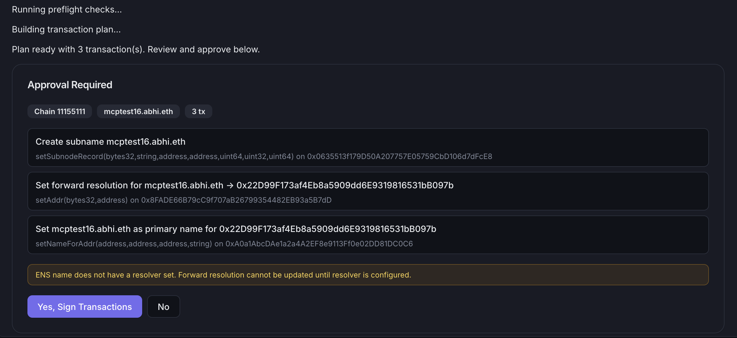 Naming contract on a particular chain